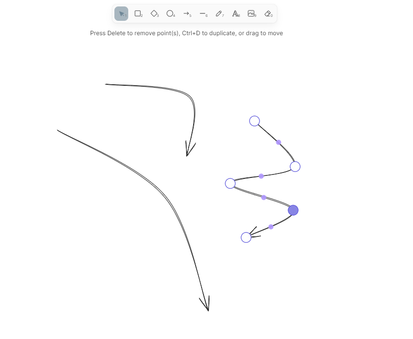 A screenshot of excalidraw with line edit mode enabled